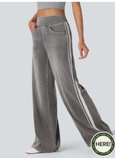 NWOT Halara Flex High Waisted Stripe Wide Leg Flowy Washed Casual Jeans Size SP