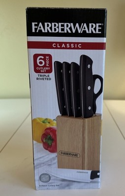 Farberware Classic 6 Piece Cutlery Set, 4 Knives, 1 Scissors, 1 Block, NIB