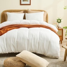 MEISHANG Muslin Duvet Cover Queen Size 100 Organic Cotton White 3 Piece Set