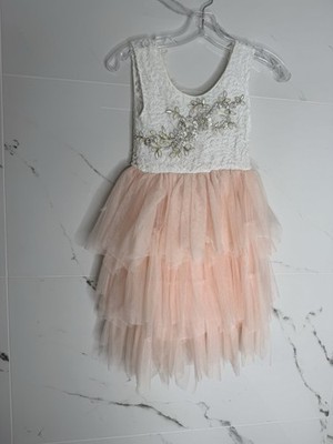 Tiered Tulle Flower Girl Dress Open Back Dress Birthday Dress Pageant Dress Sz 7
