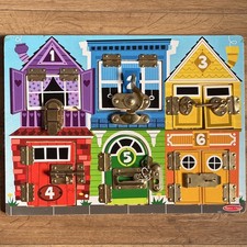 Melissa & Doug Wooden Latch & Lock Activity Board Toy with 6 Doors