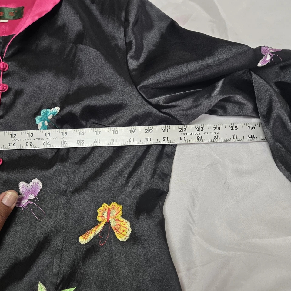 Винтажная китайская вышитая шелковая женская куртка размер большой черная бабочка - Изображение 4 из 4