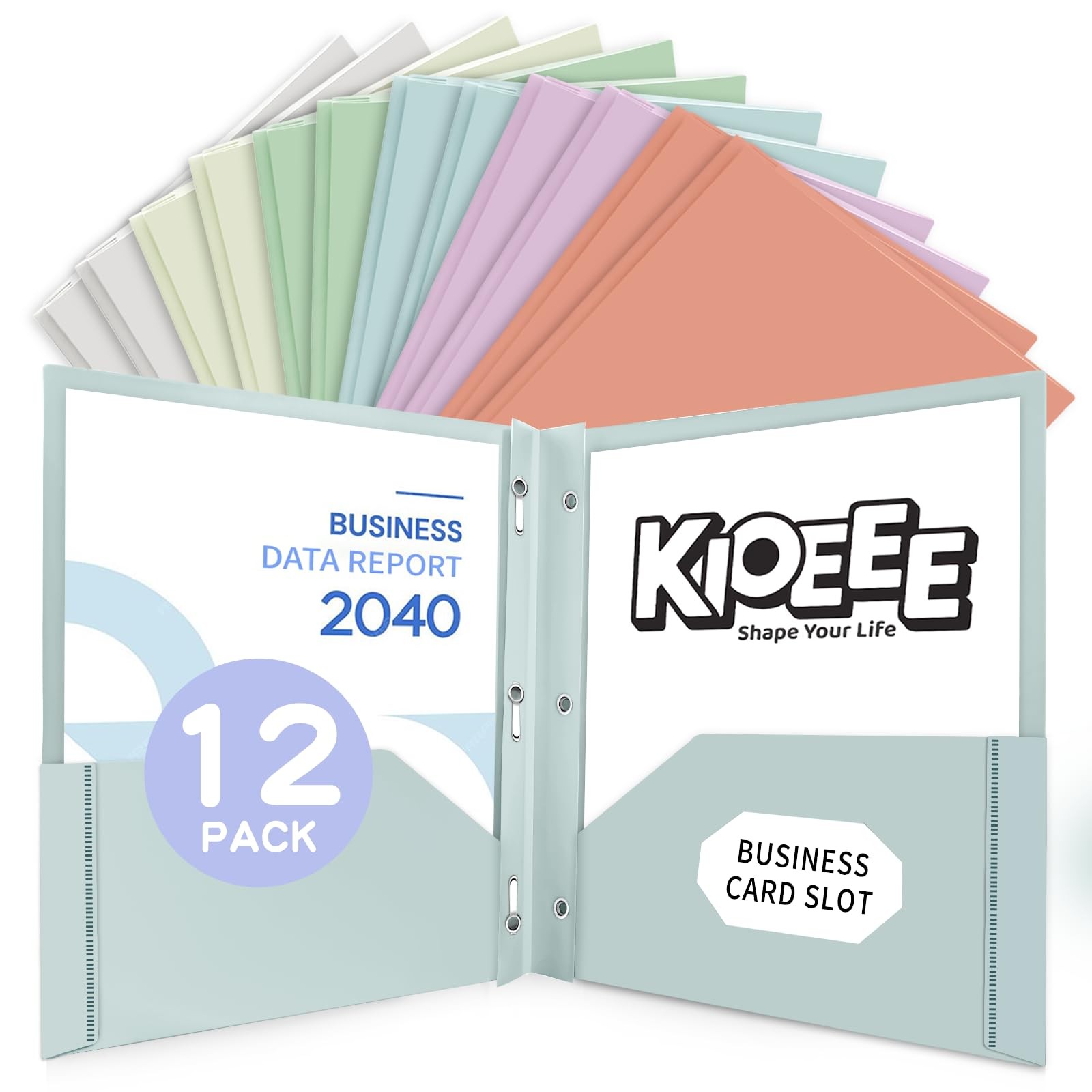 KIOEEE Plastic Folders with Pockets and 11.5×9.5 inches, Pastel，cute，morandi