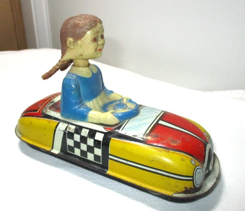 VINTAGE 1950s TIN WIND UP MARX DORA DIPSY BOBBLE HEAD CAR