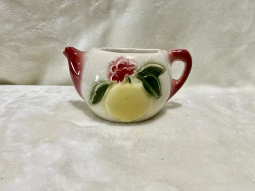 Vintage  Teapot Wall Pocket Planter Fruit & Floral Ceramic