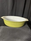 Pyrex Casserole Dish Verde Olive Green Oval Milk Glass Baking Ovenware Vintage