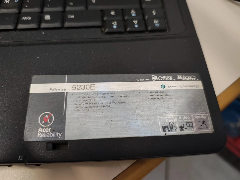 Notebook PC Portatile Acer Extensa 5230E PER RICAMBI LEGGERE - Immagine 3 di 4