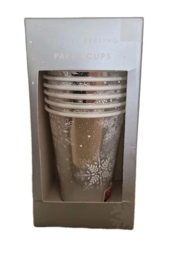 Festive Feeling Christmas Paper Party Cups 10pk Snowflakes Silver