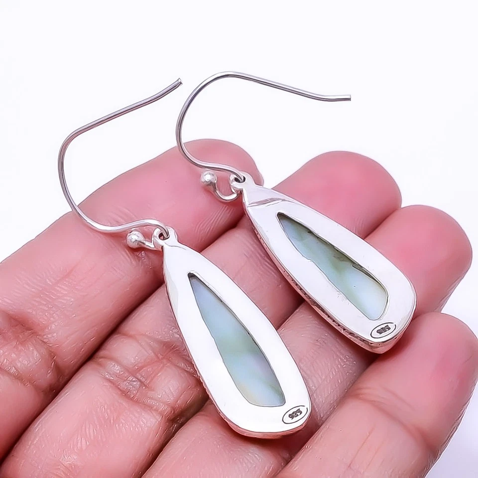 Natural Serpentine Handmade 925 Sterling Silver Earring 1.76" E, Christmas Gift - Image 2 of 4