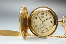 Near MINT SEIKO Pocket Watch 7N07-0010 Gold Small Seconds Quartz From JAPAN