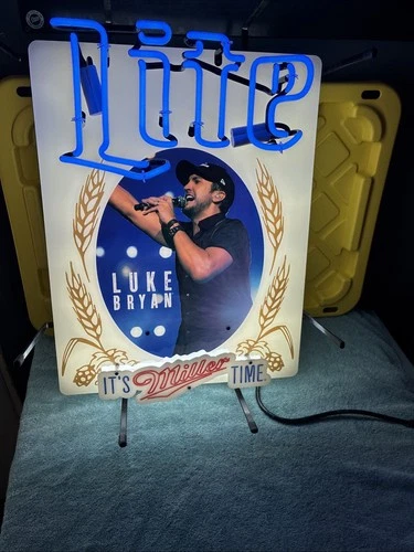 LUKE BRYAN MILLER LITE Vintage Country Music Neon Sign 24x19 Brand New Rare🍺🎸