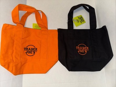 Trader Joes Mini Totes Trick Or Treat Halloween Set Of 2  Black And Orange 