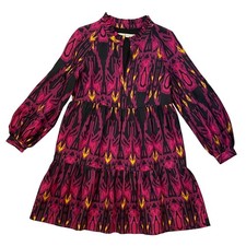 Marie Oliver Silk Tiered Mini Dress - Fushcia Gold Purple Black - Size S