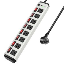 8 Outlet Heavy Duty Power Strip with 8 Individual Switches 1200J White 6FT