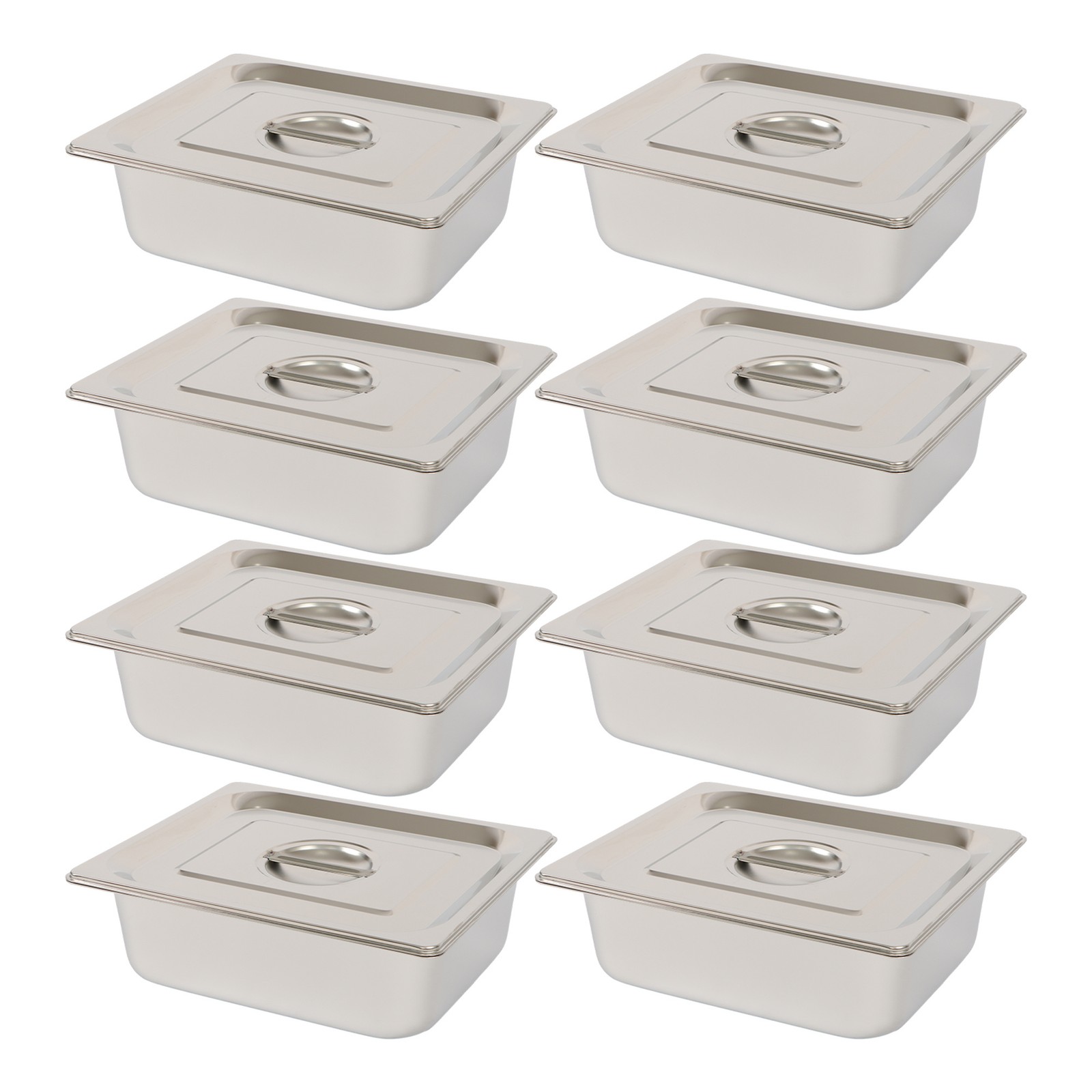 8 Pack 1/2 Size Hotel Pans Steam Table Pan 4" Deep Stainless Steel with Lid