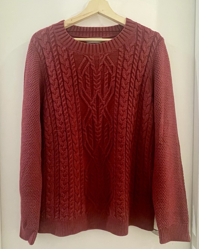 Jacqui E Cable Knit Jumper - Burgundy - Large
