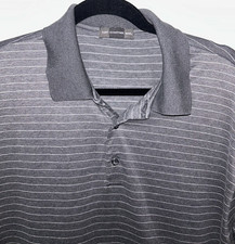 Hart Schaffner Marx Italy Men's L Grey Stripe Polo Shirt Breathable Short Sleeve