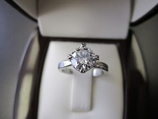 14K White Gold Plated 2.50 Ct Round Cut Moissanite Heart Prong Solitaire Ring