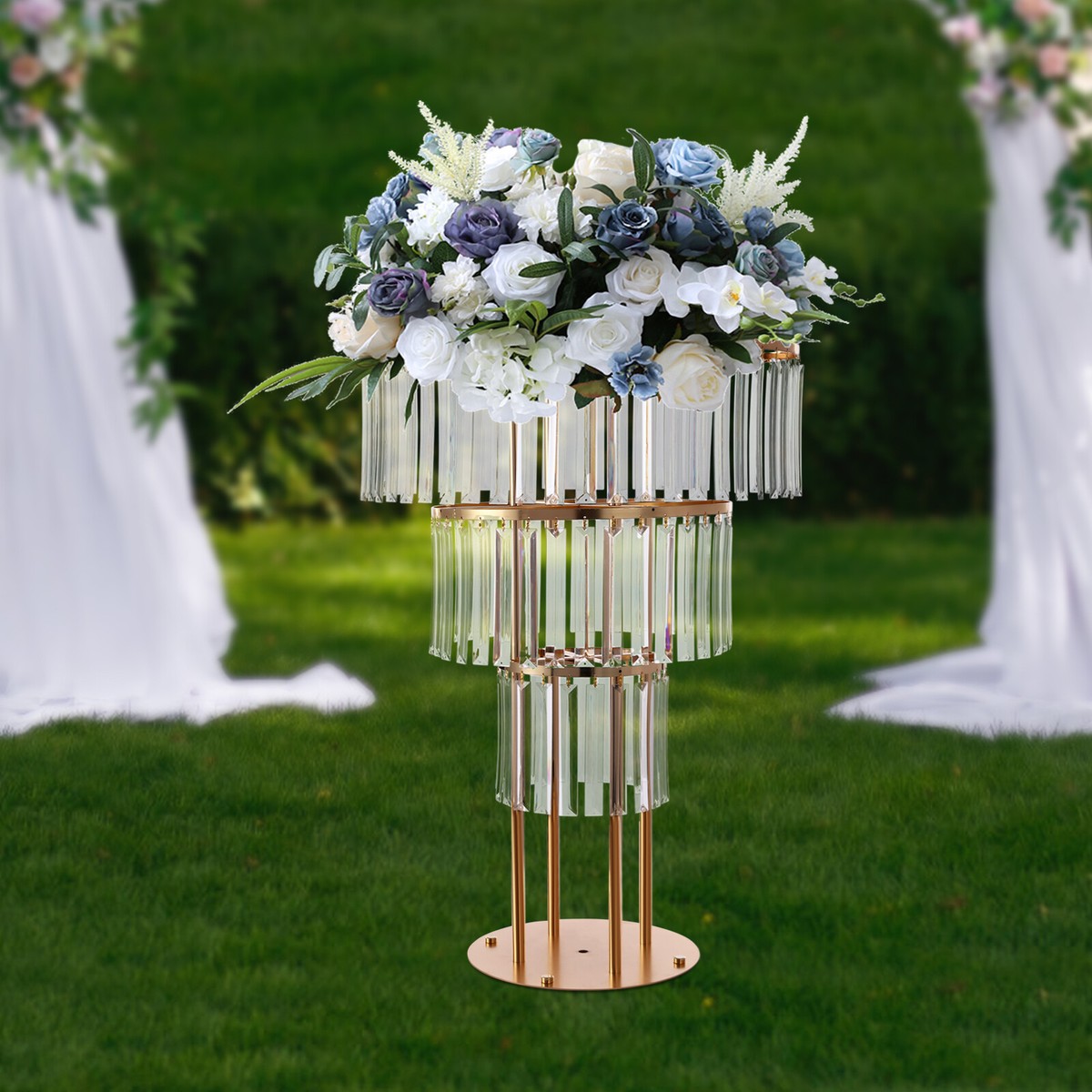 Gold Crystal Flower Stand Round Pedestal Stand Wedding Decor