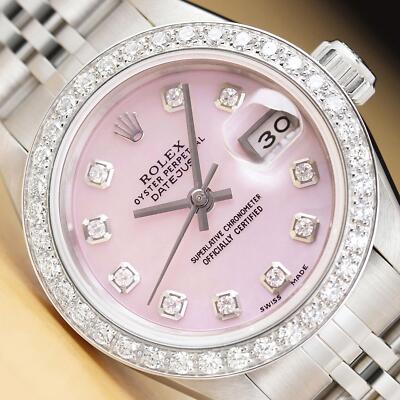 ROLEX LADIES DATEJUST 69174 PINK MOTHER OF PEARL 18K GOLD STEEL DIAMOND WATCH