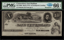 1860's $10 Obsolete - East Haddam, Connecticut - Bank of New England PMG 66 EPQ