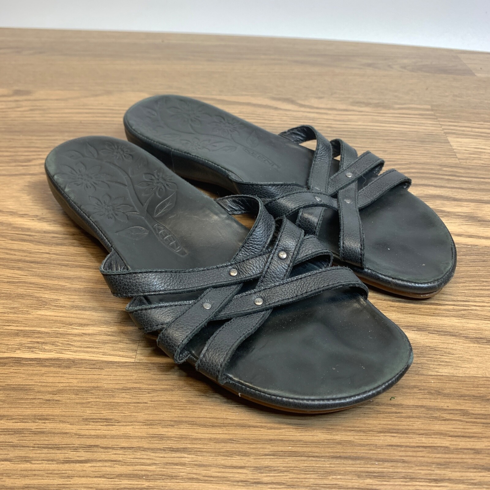 Sandali Keen donna taglia 10 City of Palms slide pelle nera tacco zeppa