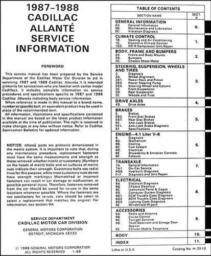 Originale 1987-1988 Cadillac Allante Negozio Manuale 87-88 OEM Riparazione Libro - Immagine 2 di 2