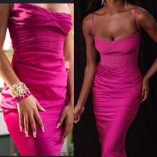 House of CB 'Teia' Hot Pink Draped Corset Midi Dress NWOT Small