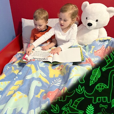 Glow in the Dark Blanket FREE GIFT, Kid’s Throw, Dinosaur Pattern 50