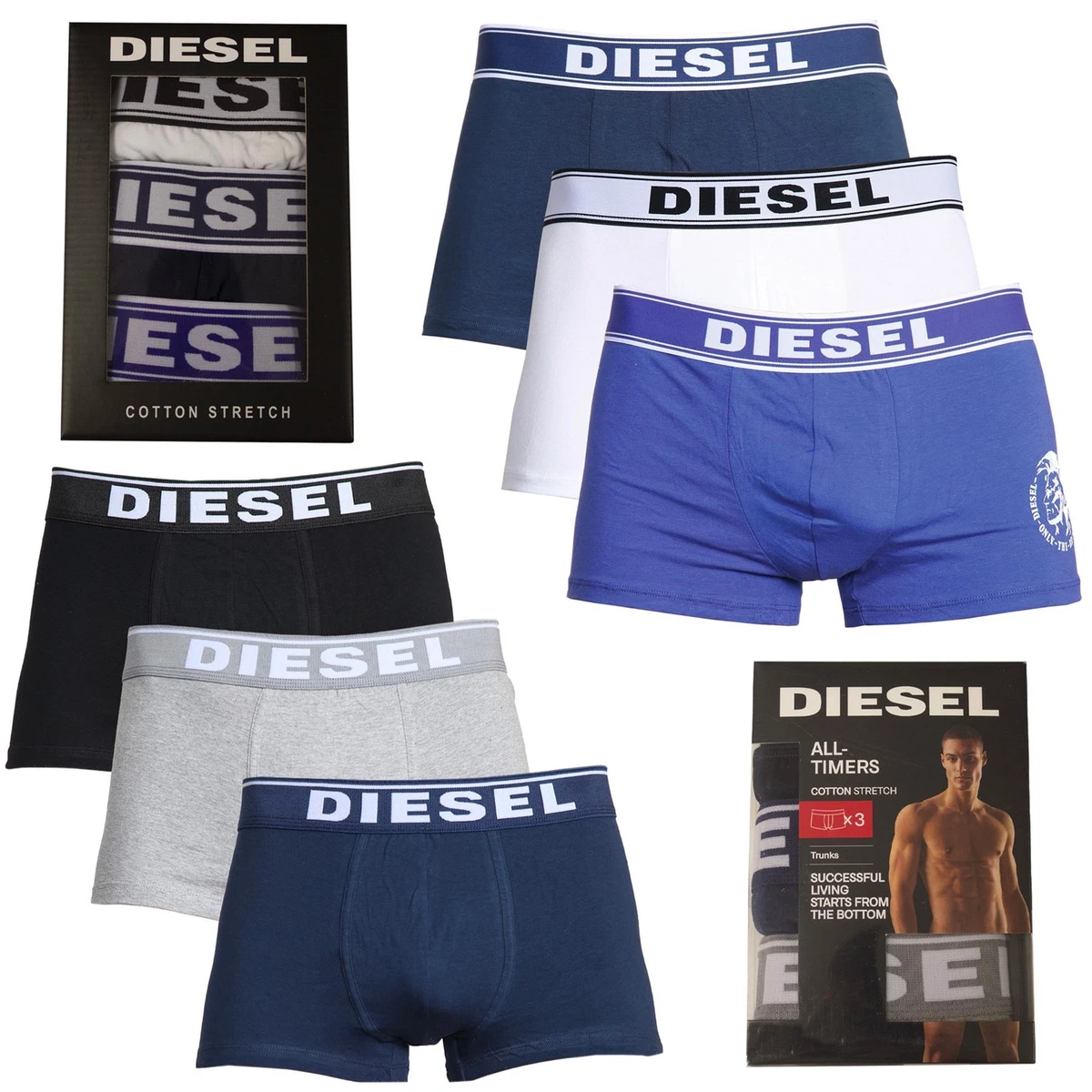 Diesel Boxers Mens Underwear Multipack Stretch Assorted Comfort Trunks