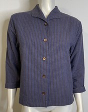Mariano Rubinacci Purple Brown Plaid Shirt Blouse US 8 3/4 Sleeves Button