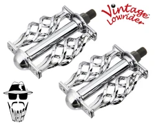 ORIGINAL F&R Vintage Lowrider Pedal W/Cage Twisted Bicycle Pedals 9/16"  Chrome