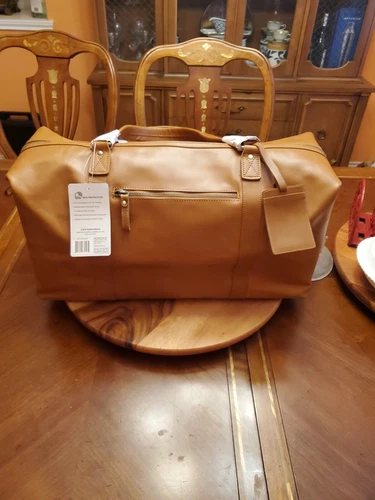 New Genuine Leather Large Travel Duffel Bag Luggage 20”x9”x10” Tan Brown