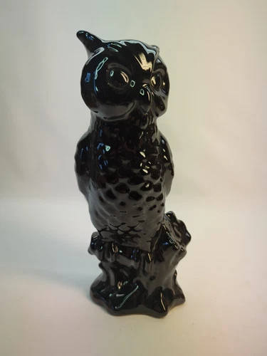 1970's Van Briggle Pottery Black Owl On Branch Figurine Excellent 9 3/4"