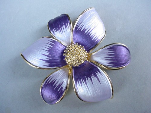 RUCINNI Large PURPLE LILAC FLOWER BROOCH PENDANT COMBO ~ GOLDTONE ~ MOC - Picture 3 of 6