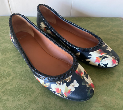 GIVENCHY Paris Magnolia Print Leather Ballet Flat Shoes EU 38/US 8 - Multi Black