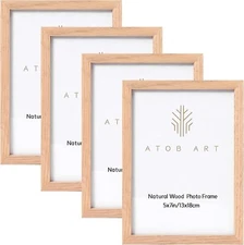 5x7 Solid Oak Wood Photo Frame with Real Glass Cover, Set of 4