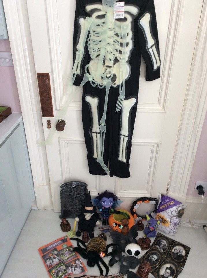 Large Bundle Mixed Halloween Decorations New & Used Skeleton Tomb Bat
