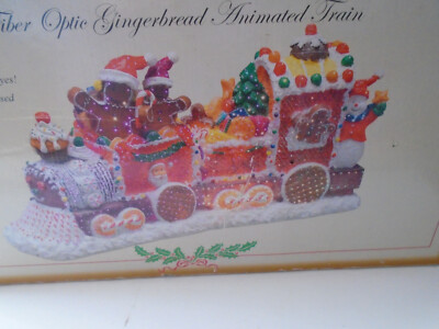 FIBER OPTIC LIGHTED ANIMATED XMAS GINGERBREAD CANDY SNOWMAN SANTA TRAIN 20  Box