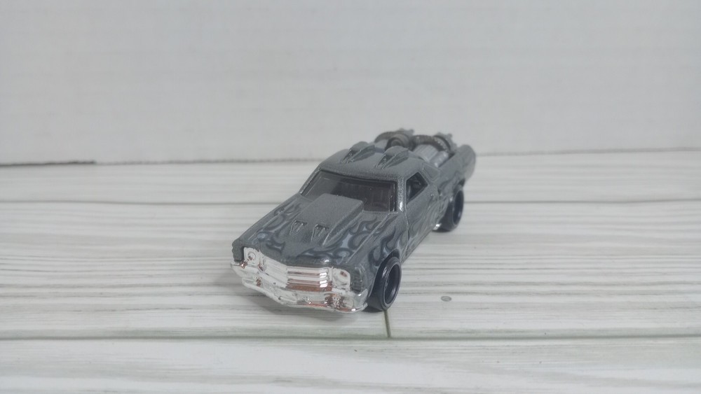 HOT WHEELS CUSTOM 1971 El Camino Gray / Black Flames Rims Racing Muscle Car