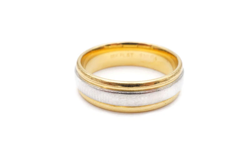 18k Yellow Gold 950 Platinum Wedding Band Ring Size 8.25 6mm Mens