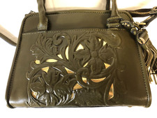 Patricia Nash Embossed Vintage Leather Paris Satchel Soft Olive with Strap
