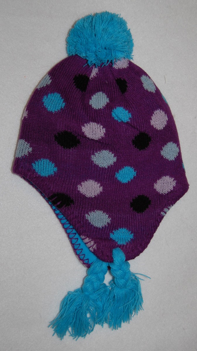 Girls Winter Hat PURPLE POLKA DOT Aqua BLACK Lavender KNIT  display picture 3
