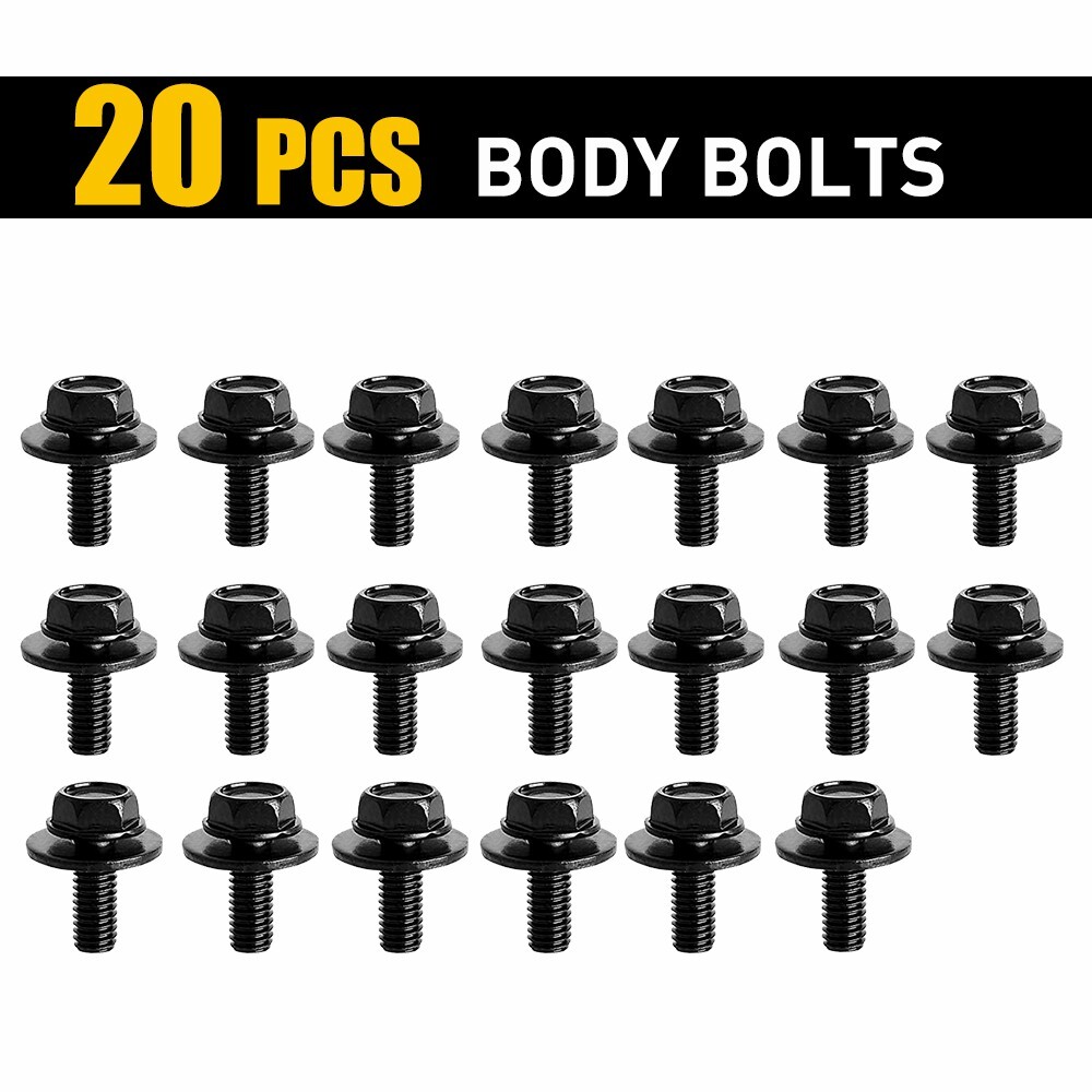 20-Piece M6-1.0x16mm Body Bolts with 10mm Hex Head & 17mm Washer for Fender Fastening