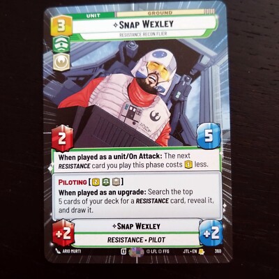 Star Wars Unlimited Jump to Lightspeed - Snap Wexley #360 Rare Hyperspace