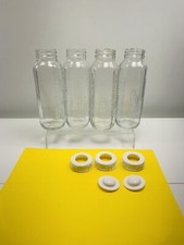 4 Vintage Baby Bottle Evenflo Glass Lot Antique Screw Lid White 8 oz.