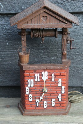 Vintage Mid Century Burwood Plastic Electric Wishing Well Clock Wall Plaque