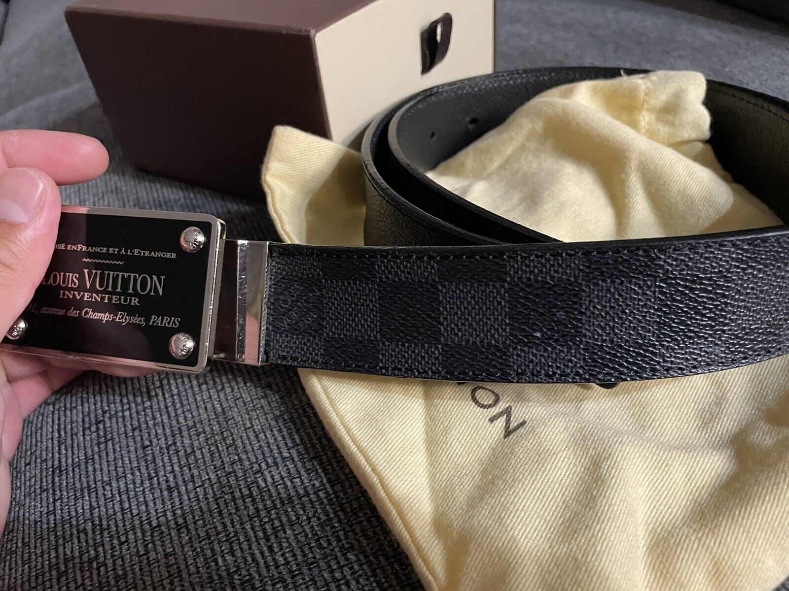 Louis Vuitton, Accessories, Authentic Louis Vuitton Damier Graphite  Canvas Inventeur Reversible Belt 248