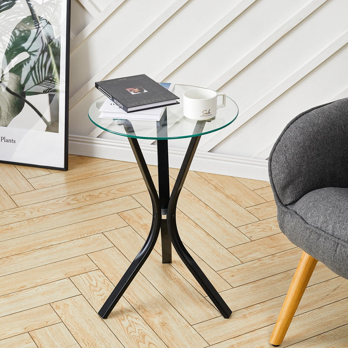 Versatile Clear Sofa Side Glass Coffee Bedside Table Black X Metal