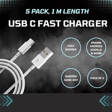 (Confezione da 5) USB C - Caricatore Rapido USB, 1 metro, Bianco, Nuovo, Caricatore iPhone e Samsung